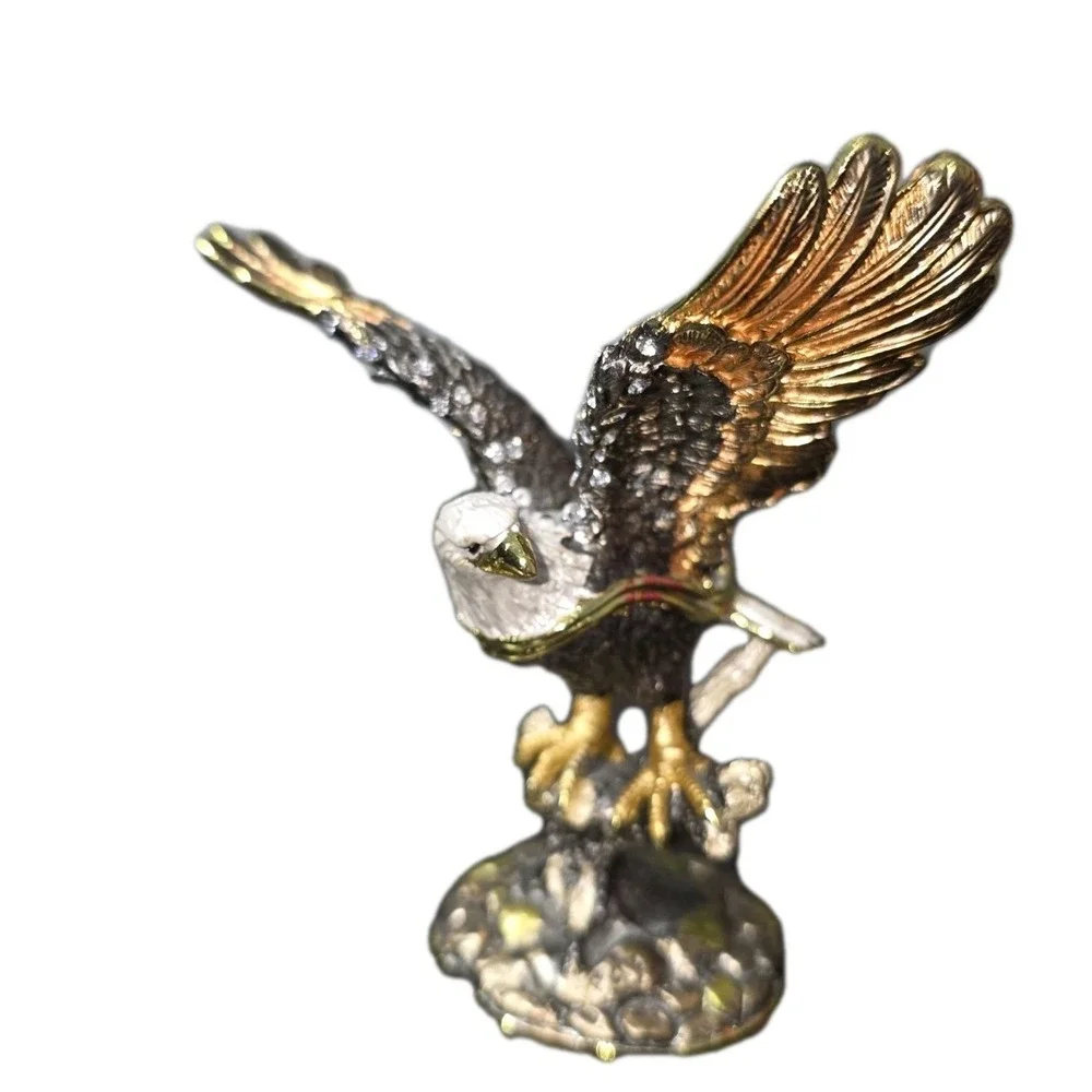 Bejeweled Enameled Pewter Bald Eagle Trinket‎ Box With Crystals 4